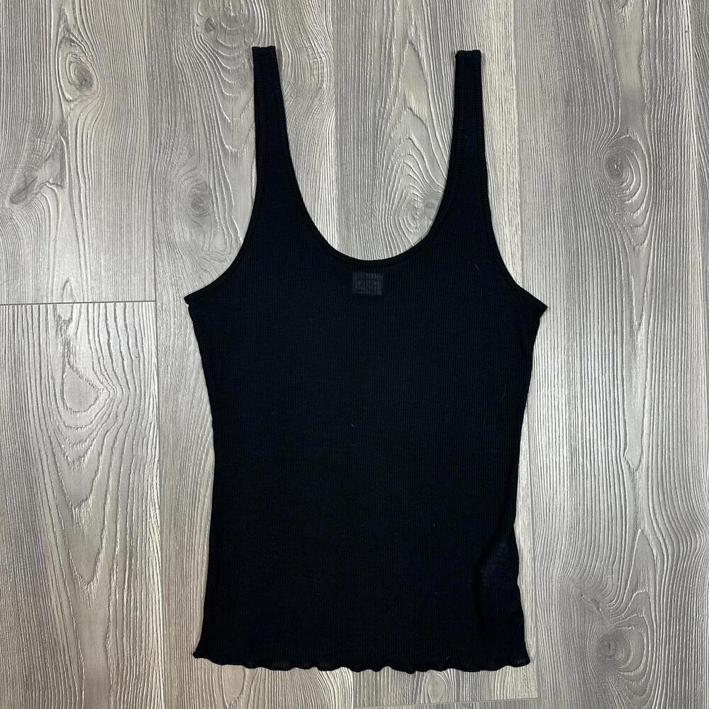 Abercrombie Black Ribbed Semi-Sheer Tank Top with Lettuce Hem